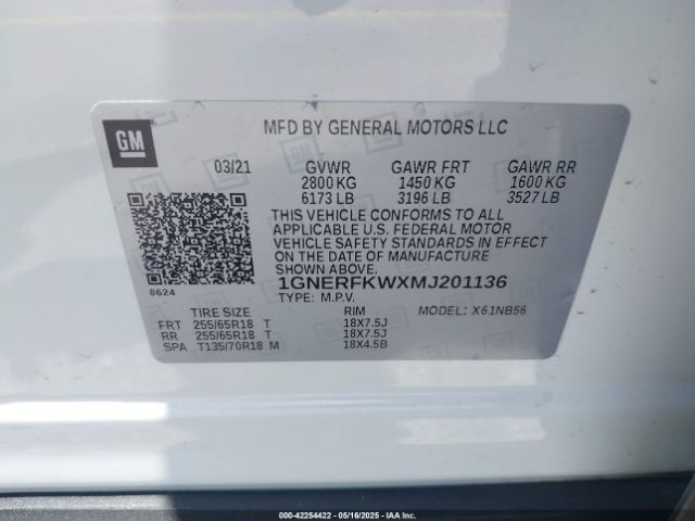 1GNERFKWXMJ201136 Chevrolet Traverse Fwd Ls