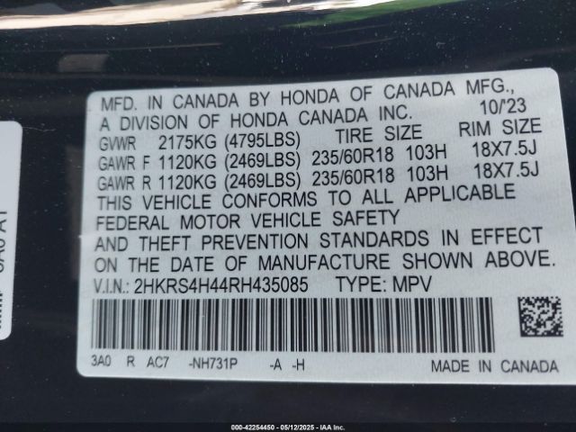 2HKRS4H44RH435085 Honda l15be