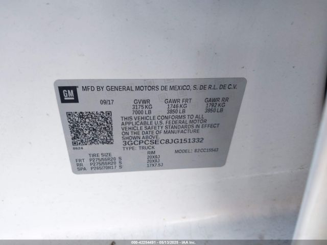 3GCPCSEC8JG151332 Chevrolet Silverado 1500 1lz