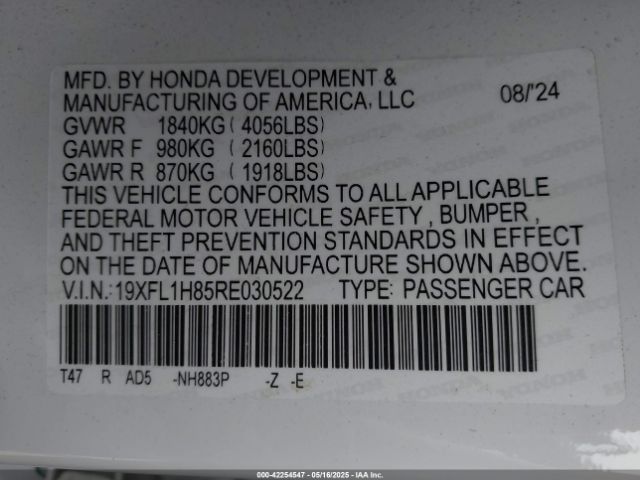 2024 HONDA CIVIC 19XFL1H85RE030522 Photo 8