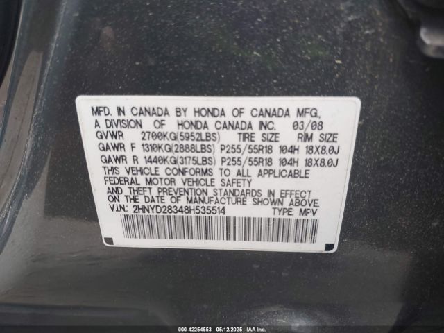 2008 ACURA MDX 2HNYD28348H535514 Photo 8