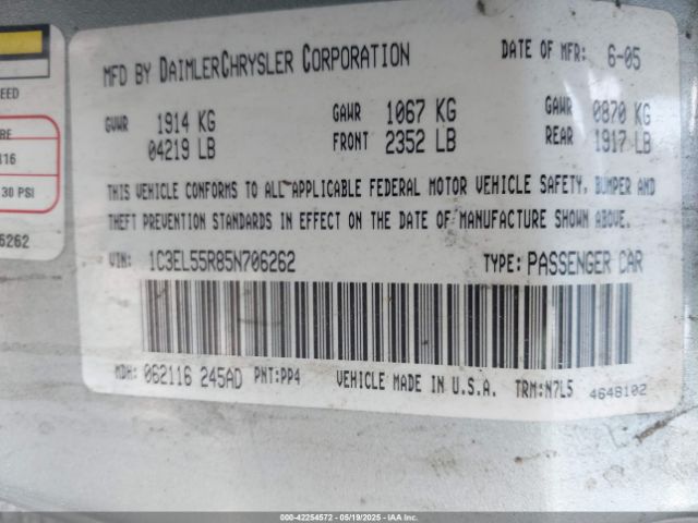 2005 CHRYSLER SEBRING 1C3EL55R85N706262 Photo 8