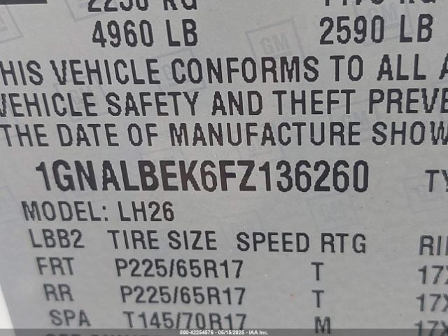 1GNALBEK6FZ136260 Chevrolet EQUINOX 1LT