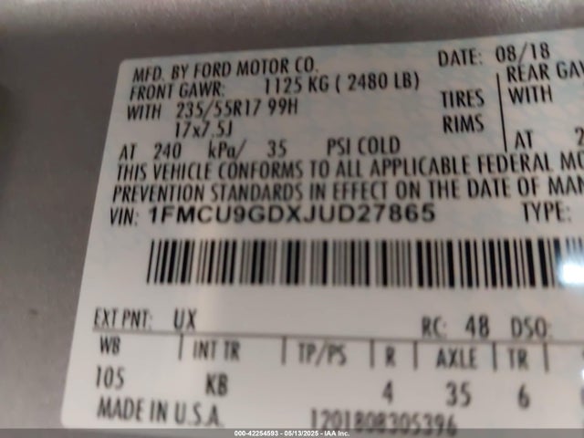 1FMCU9GDXJUD27865 Ford ESCAPE SE