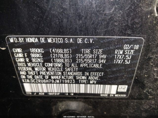 3CZRU6H79JM719823 Honda Hr-v Ex-l