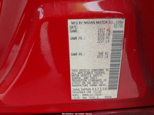 1N4AL3APXGN337156 Nissan Altima