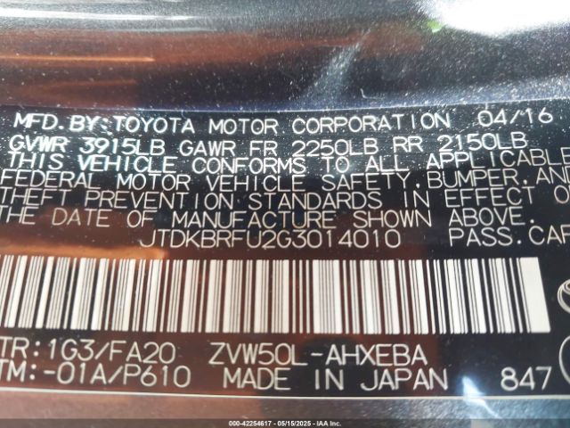 JTDKBRFU2G3014010 Toyota Prius Two