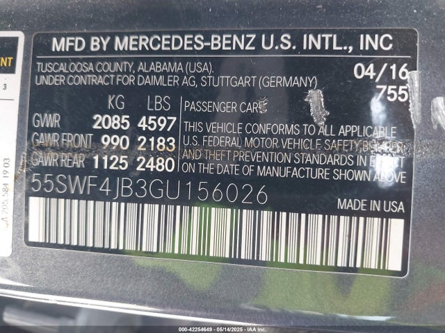 55SWF4JB3GU156026 Mercedes-Benz 2016