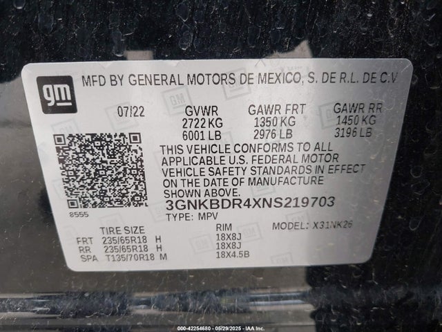 3GNKBDR4XNS219703 Chevrolet lsy