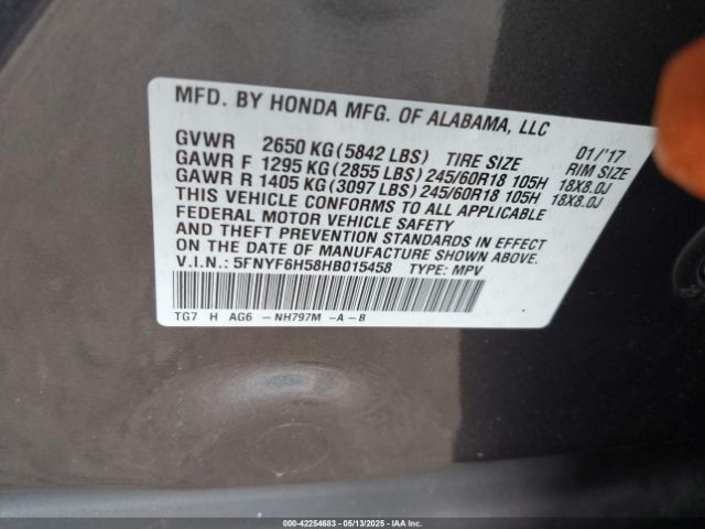 5FNYF6H58HB015458 Honda Pilot Ex-l