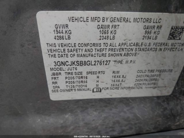3GNCJKSB8GL276127 Chevrolet Trax 1ls