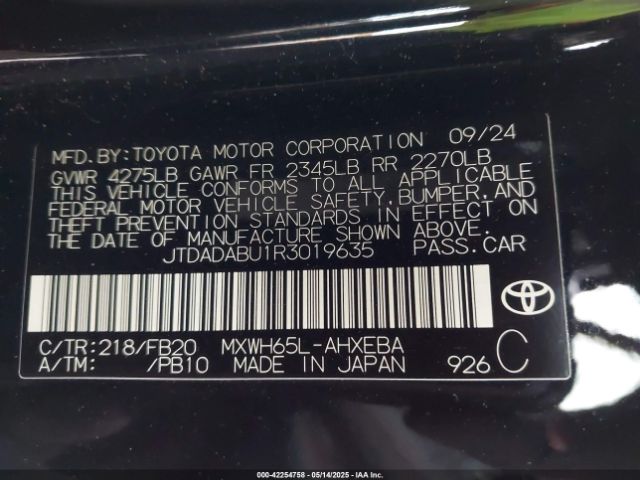 JTDADABU1R3019635 Toyota Prius Le Awd-e