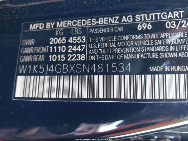 W1K5J4GBXSN481534 Mercedes-Benz Cla 250 Coupe