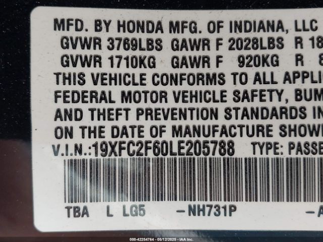 19XFC2F60LE205788 Honda Civic Lx