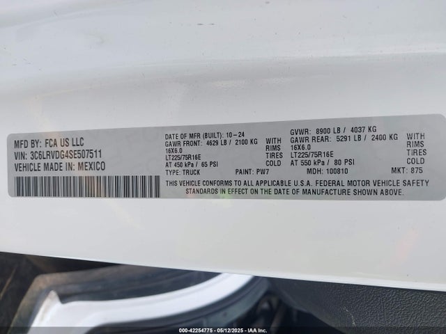 3C6LRVDG4SE507511 RAM Promaster 2500 Tradesman High Roof 159 Wb W/pass Seat