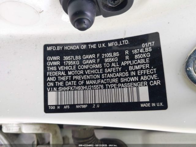 SHHFK7H93HU215576 Honda Civic Sport Touring
