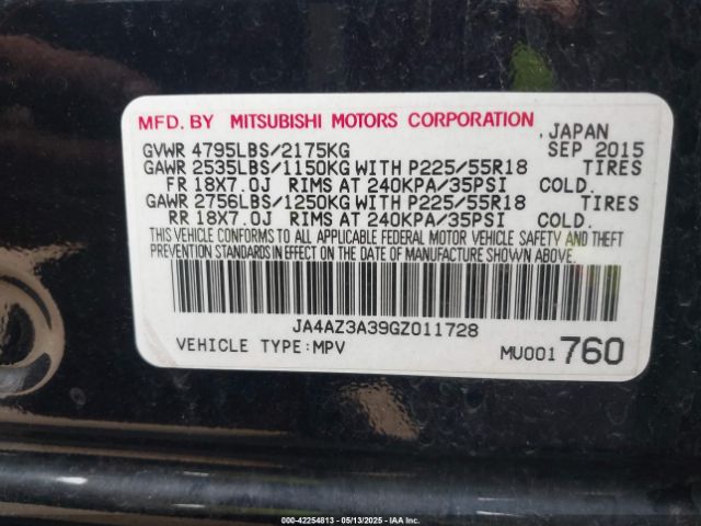 2016 MITSUBISHI OUTLANDER JA4AZ3A39GZ011728 Photo 8