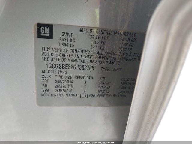 1GCGSBE32G1308766 Chevrolet lfx - sidi, vvt, e85 max, aluminum