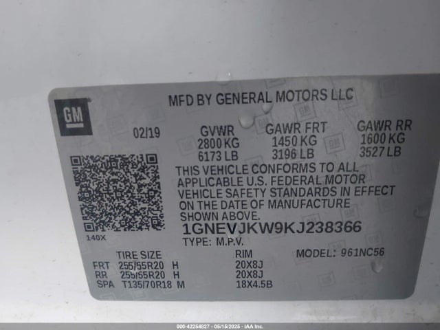 1GNEVJKW9KJ238366 Chevrolet Traverse Rs