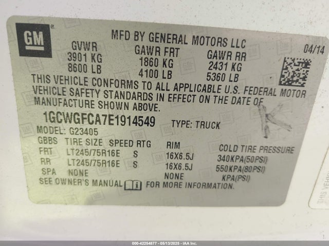 Chevrolet Express 2500 Work Van 2014 1GCWGFCA7E1914549 Image 9