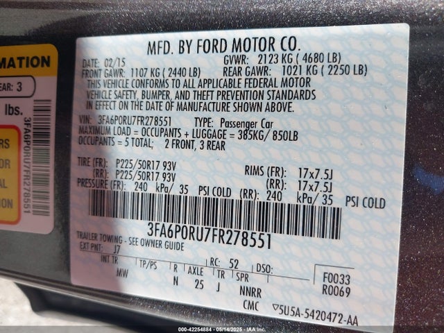 3FA6P0RU7FR278551 Ford Fusion Hybrid Titanium