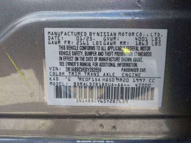 3N1AB8CV6SY282659 Nissan SENTRA SV