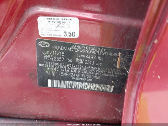 5NPE24AF1FH250496 Hyundai SONATA SE