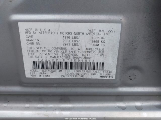 2011 MITSUBISHI GALANT 4A32B2FF7BE019531 Photo 8