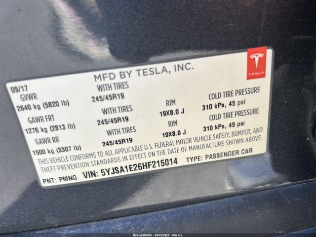 2017 TESLA MODEL S 5YJSA1E26HF215014 Photo 8