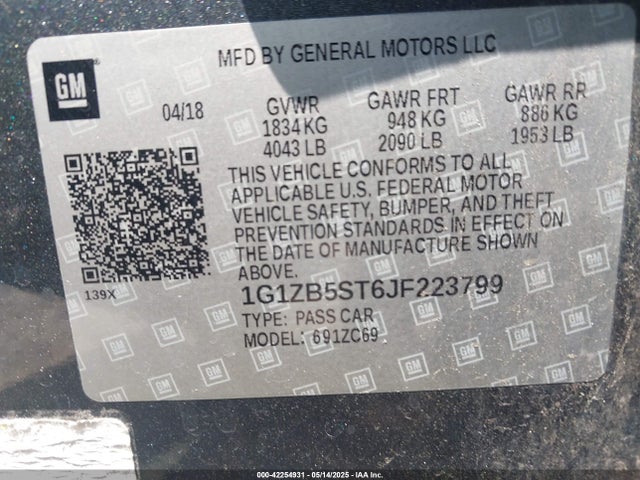 1G1ZB5ST6JF223799 Chevrolet Malibu 1ls