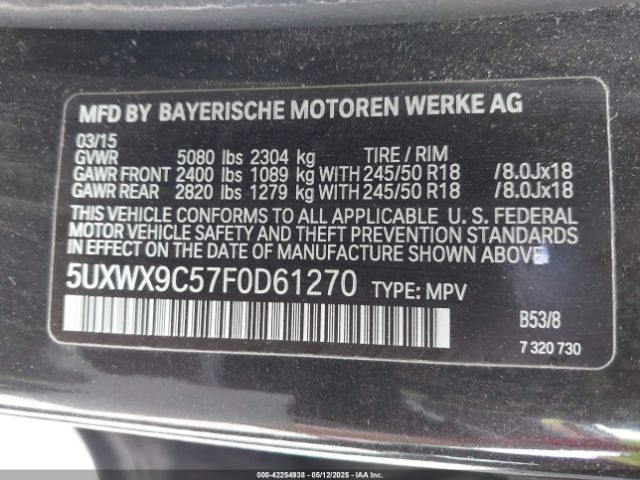 5UXWX9C57F0D61270 BMW X3 Xdrive28i
