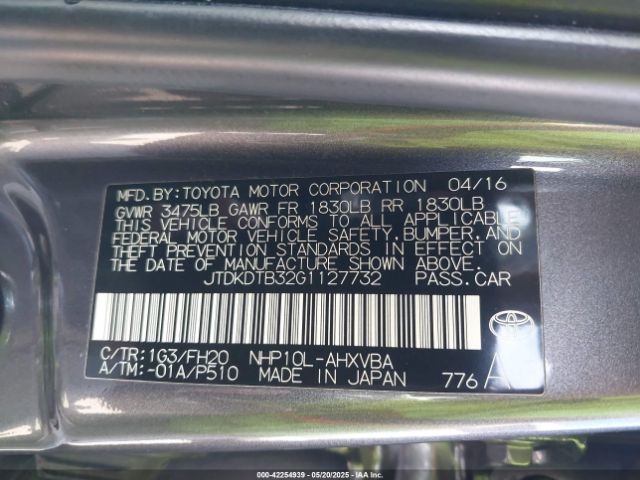 JTDKDTB32G1127732 Toyota Prius C One