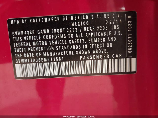 3VWML7AJ6EM611581 Volkswagen 2014