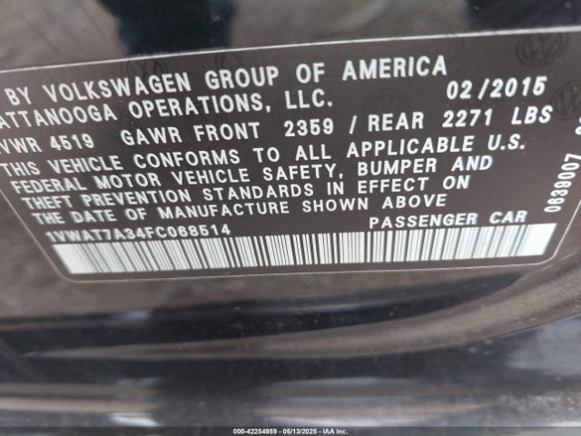 1VWAT7A34FC068514 Volkswagen Passat 1.8t S
