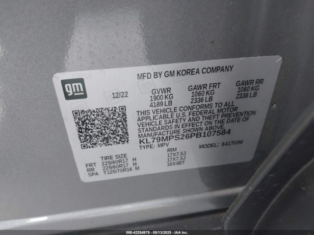 KL79MPS26PB107584 Chevrolet Trailblazer Fwd Lt