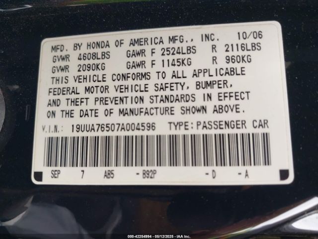 2007 ACURA TL 19UUA76507A004596 Photo 8