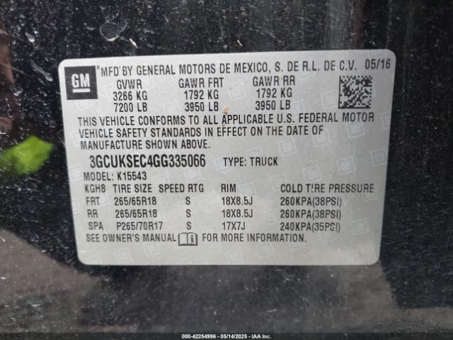 3GCUKSEC4GG335066 Chevrolet Silverado 1500 2lz