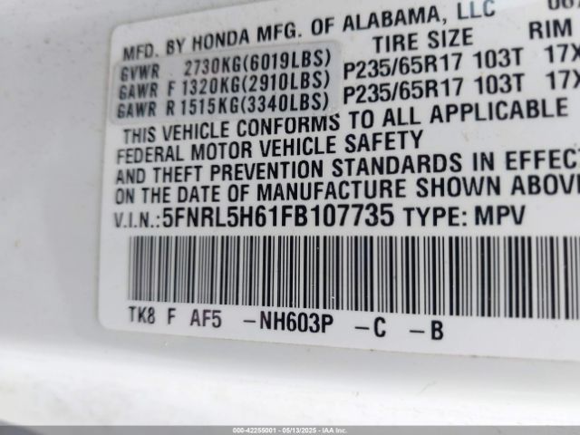 5FNRL5H61FB107735 Honda Odyssey Ex-l