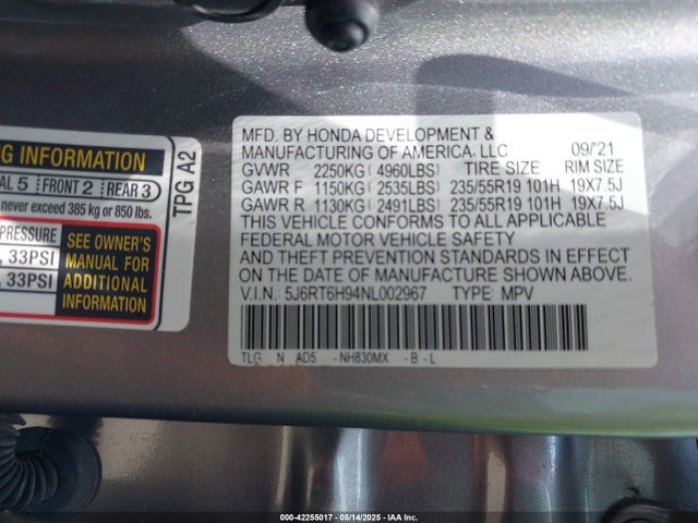 5J6RT6H94NL002967 Honda lfb2
