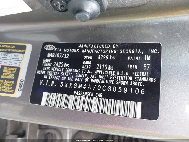 Продаж на аукціоні авто 2012 Kia Optima Lx, vin: 5XXGM4A70CG059106, номер лоту: 42255024