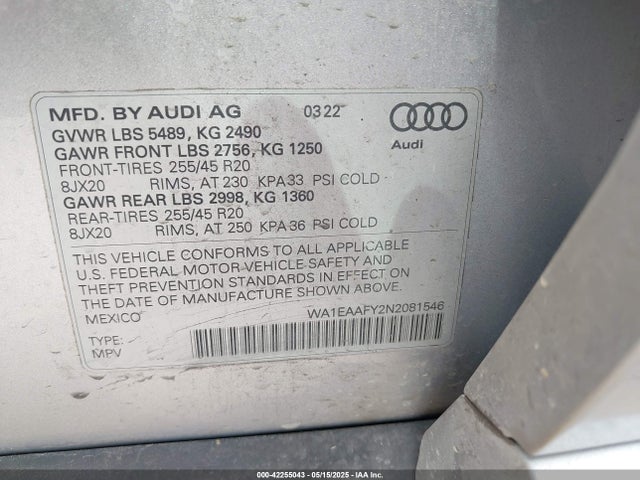2022 AUDI Q5 WA1EAAFY2N2081546 Photo 8