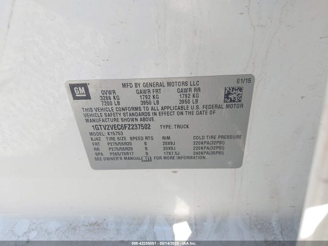 1GTV2VEC6FZ237502 GMC Sierra 1500 Slt