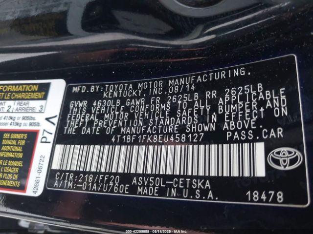 4T1BF1FK8EU458127 Toyota CAMRY SE