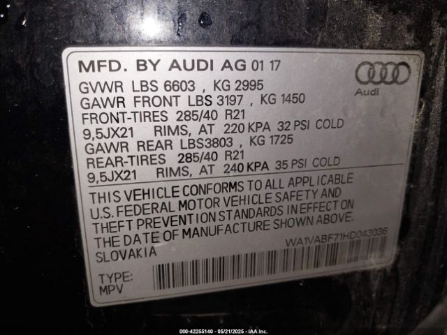 WA1VABF71HD043036 Audi Q7 3.0t Premium
