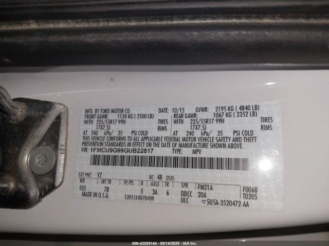 1FMCU9G99GUB22817 Ford ESCAPE SE