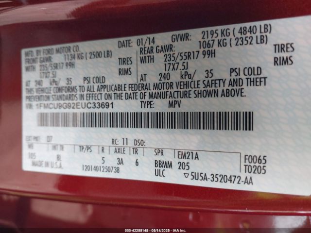 1FMCU9G92EUC33691 Ford ESCAPE SE