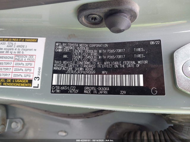 JTERU5JR3P6090849 Toyota 1gr-fe