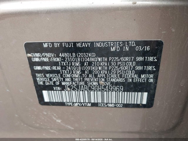 JF2SJABC9GH549969 Subaru Forester 2.5i