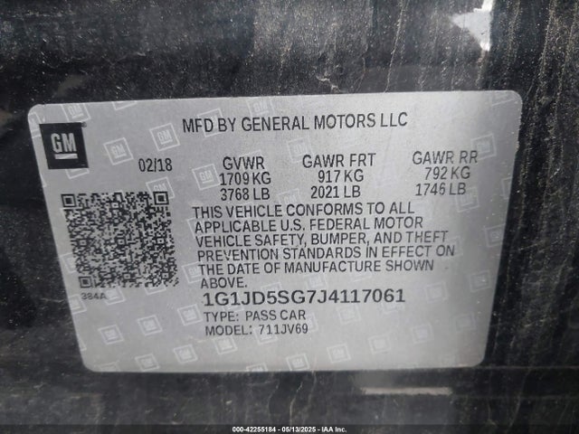 1G1JD5SG7J4117061 Chevrolet Sonic Lt Auto
