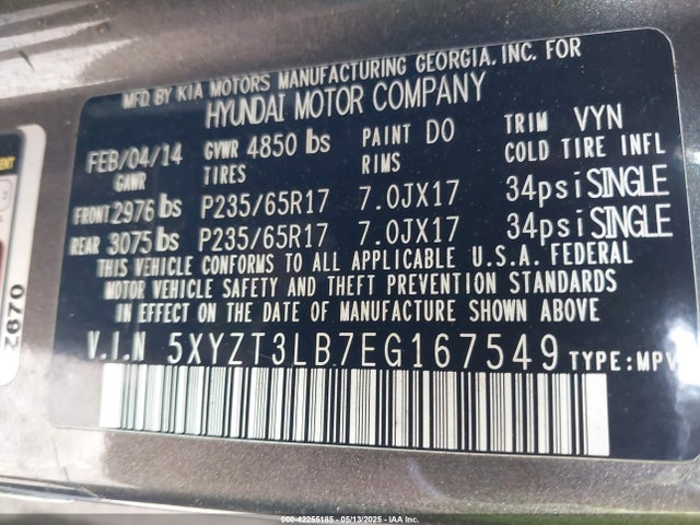 5XYZT3LB7EG167549 Hyundai Santa Fe Sport 2.4l